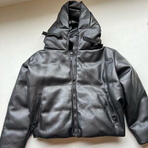 Zara oversized leather puffer coat